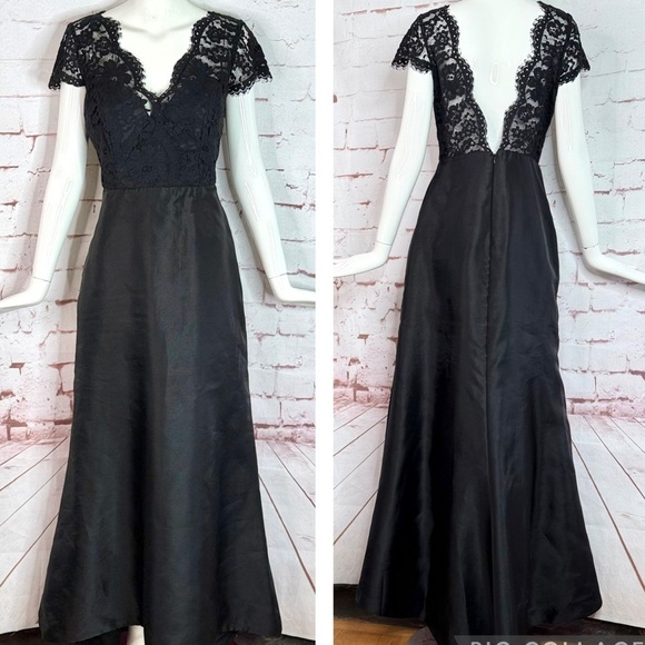 NOIR by Lazaro Black Chantilly Lace Silk Organza Formal Evening Gown Size 12 - Picture 1 of 16
